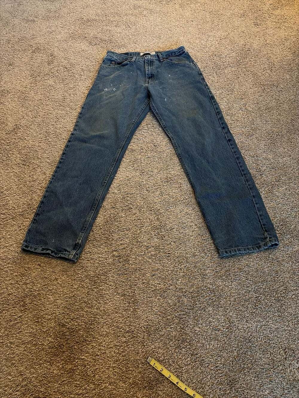 Wrangler Authentics Men's Distressed Relaxed Fit Jeans Size 32x34 Blue Denim